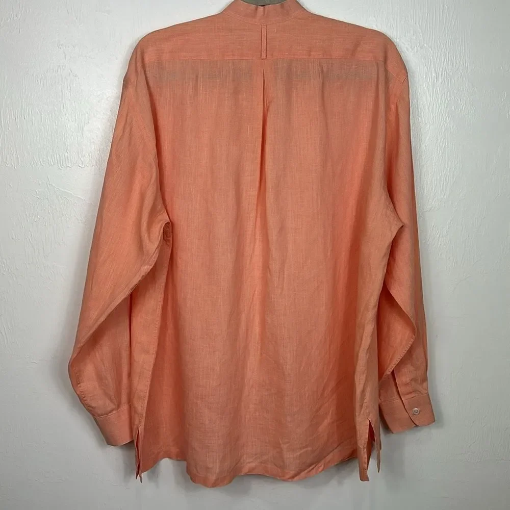 Sartorial Long Sleeve Banded Collar Button Down Shirt In Orange Size XL